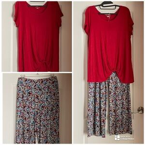 Women’s Red Misia Top with matching Premise print pants.